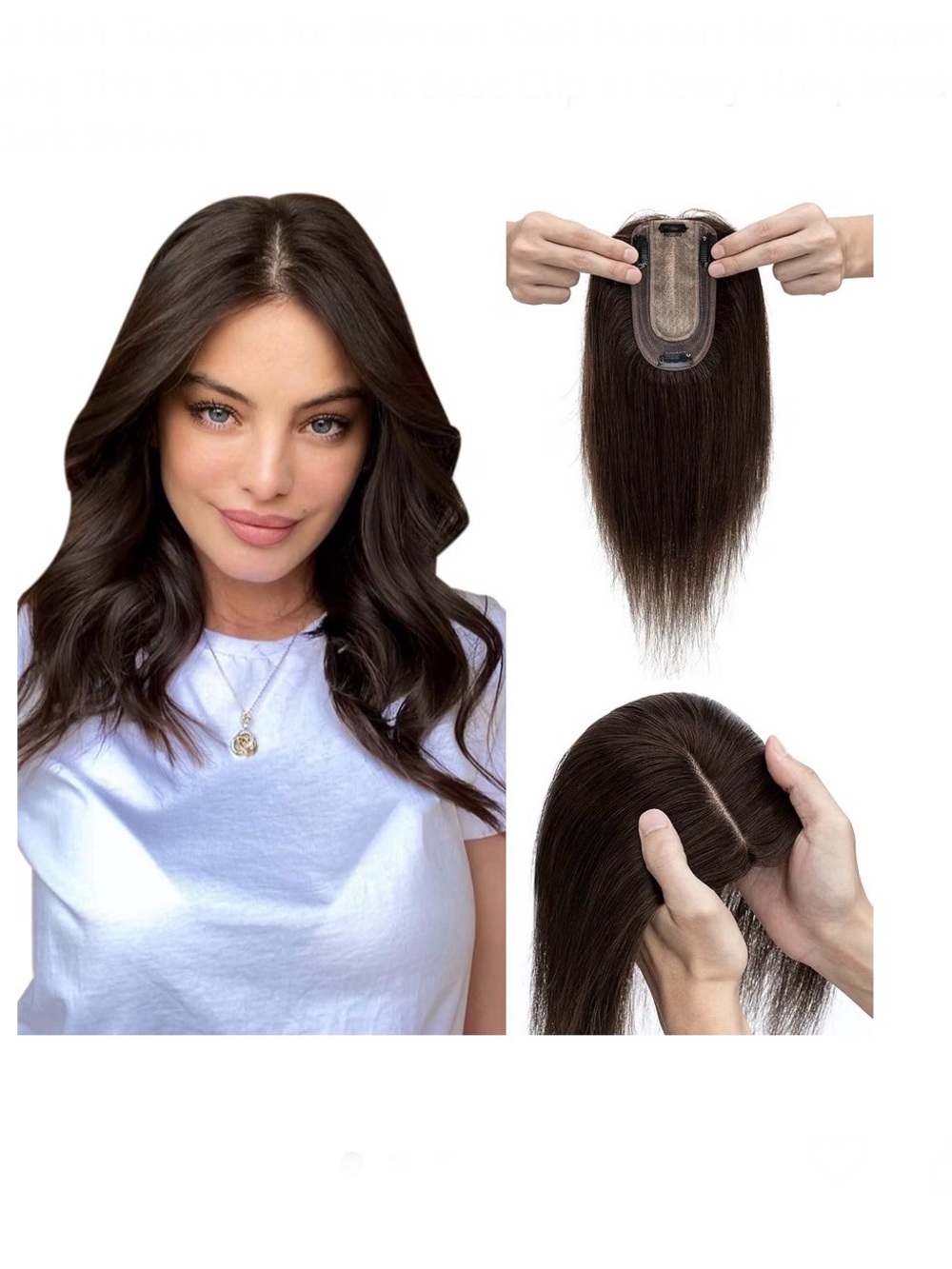 Elailite Dark Brown Women👩🏻Real Human Hair Topper Thinning Thin 5.1"x2.8"